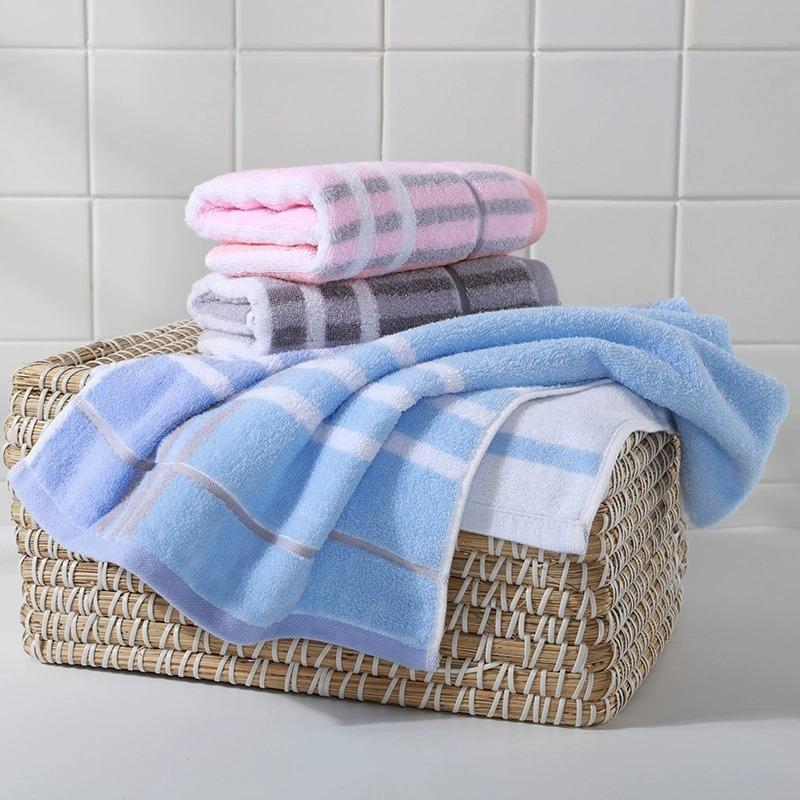 Pure cotton towel, striped plaid, soft water absorption, household adult face towel, gift