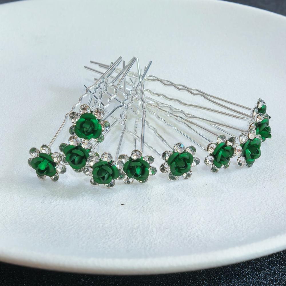 10pcs Rose Flower Bridal Hairpins Luxury Crystal Hair Clip Pins Wedding Bride Hair Styling Tools Women Prom Hair Accessories