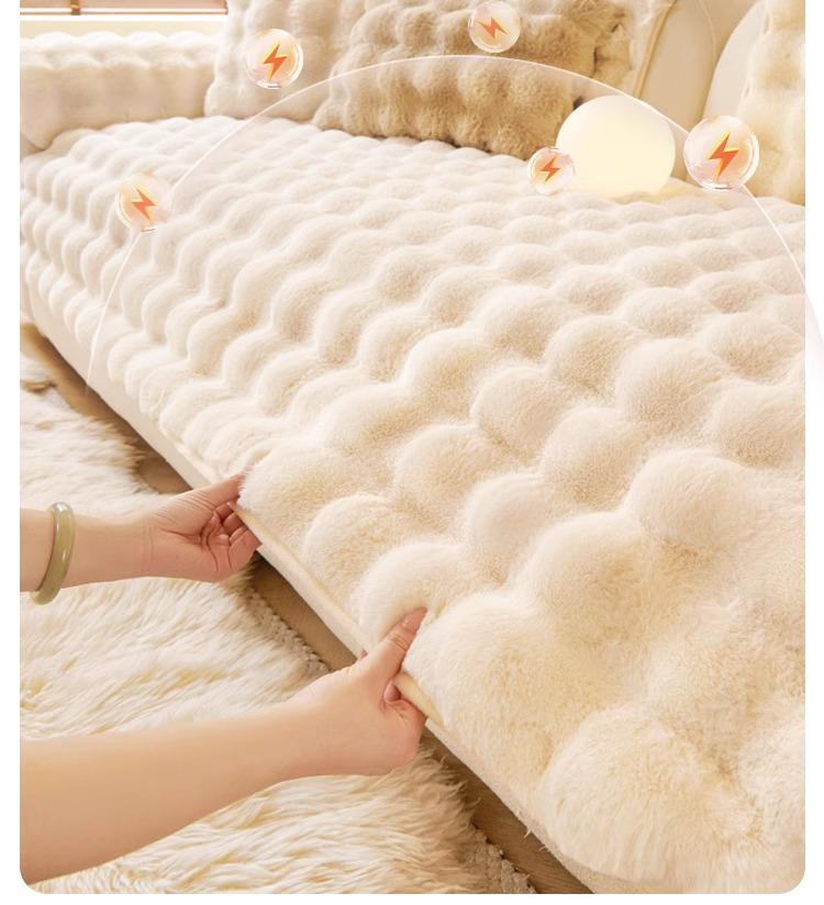 Non-Slip Rabbit Plush Winter Sofa Cushion & Tatami Blanket
