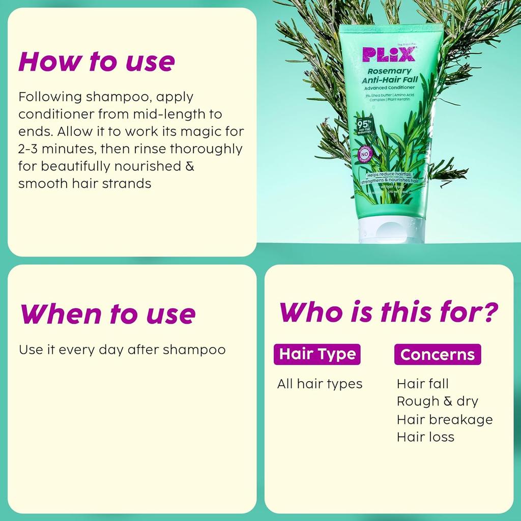 PLIX Rosemary Advanced Hair Strengthening Conditioner For Breakage Control All Hair Types Men Women 175 ml