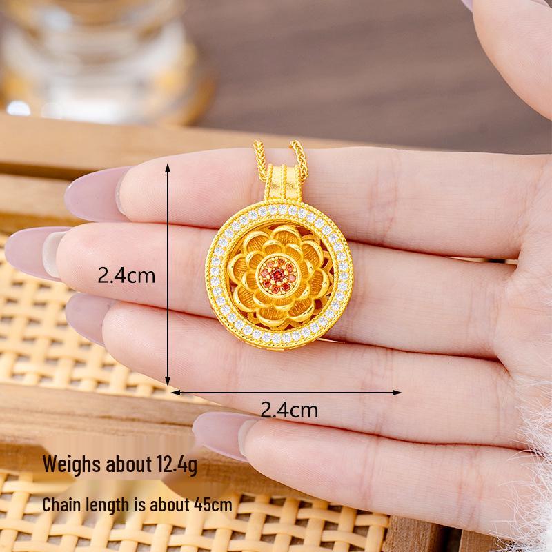 Ancient Gold Sand Eight-Treasure Compass Blessing Necklace - Chinese Retro Copper Alloy Jewelry