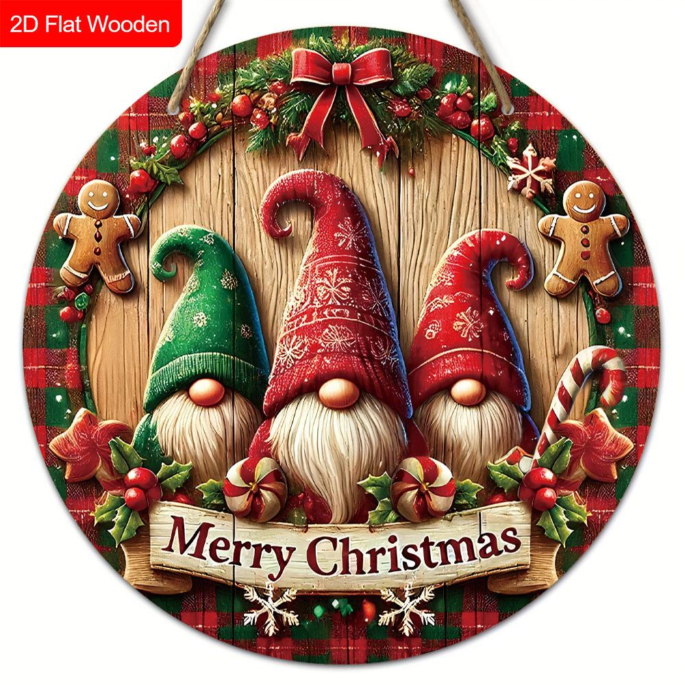 Christmas Wooden Sign with Gnomes Pattern - Navidad Wooden Sign for Christmas Tree, Front Door Decor - Ideal Christmas Decoration