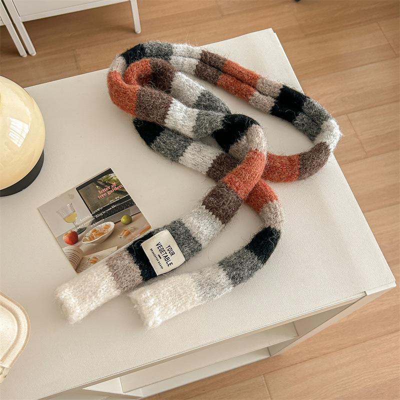 

Niche вязаный шерстяной шарф женский премиум радужно-полосатый сращивание контрастного цвета длинный мягкий восковой колбасный шарф Above 175cm