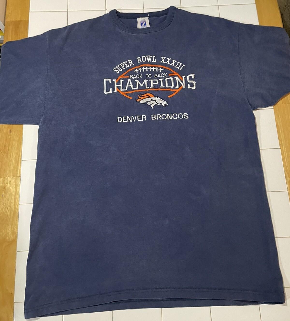 Vintage Denver Broncos Super Bowl XXXIII Embroidered Blue Size XL NFL Unisex T-Shirt S