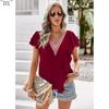 DX~~Short Sleeved Shirt Women's Summer Style Commuting V-neck Ruffle Top