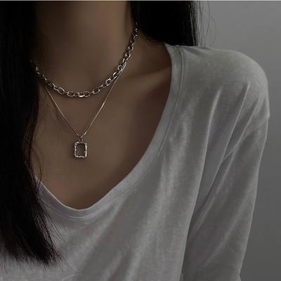 Double-Layer Simple Stacked Necklace, Female Tide Niche Thin Neck Hip-Hop Cold Wind Pendant Versatile