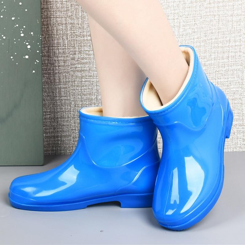 Short Rain Shoes Women's Velvet Warm Adult Rain Boots Rubber Shoes Wear-resistant Thick-soled Work Lightweight Waterproof Shoes
