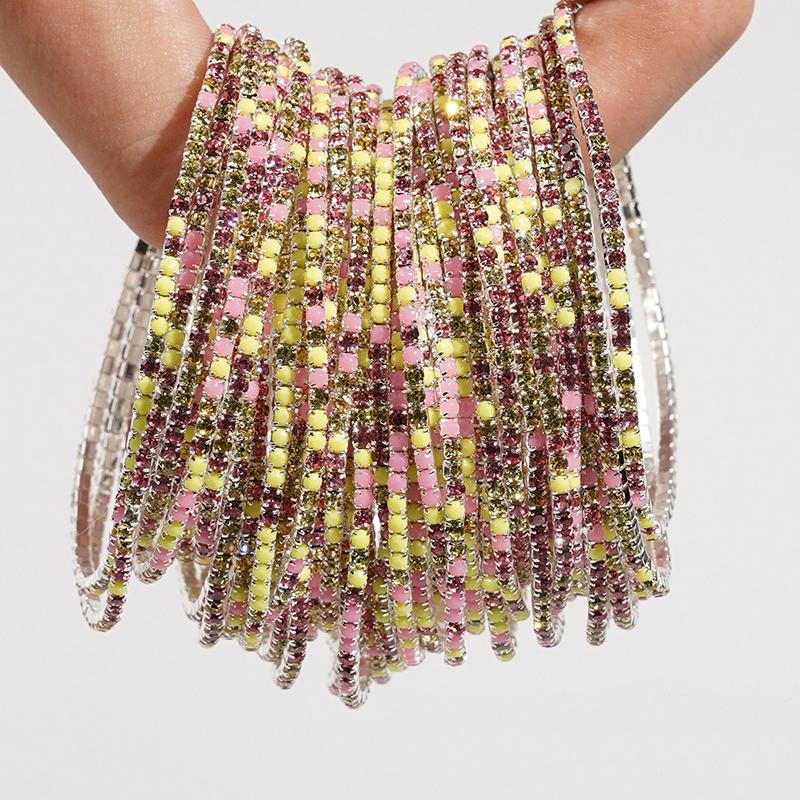 5pcs Fashion Colorful Acrylic Crystal Rhinestone Elastic Bracelet For Women Stretch Wristband Wedding Bracelets Daily Jewelry