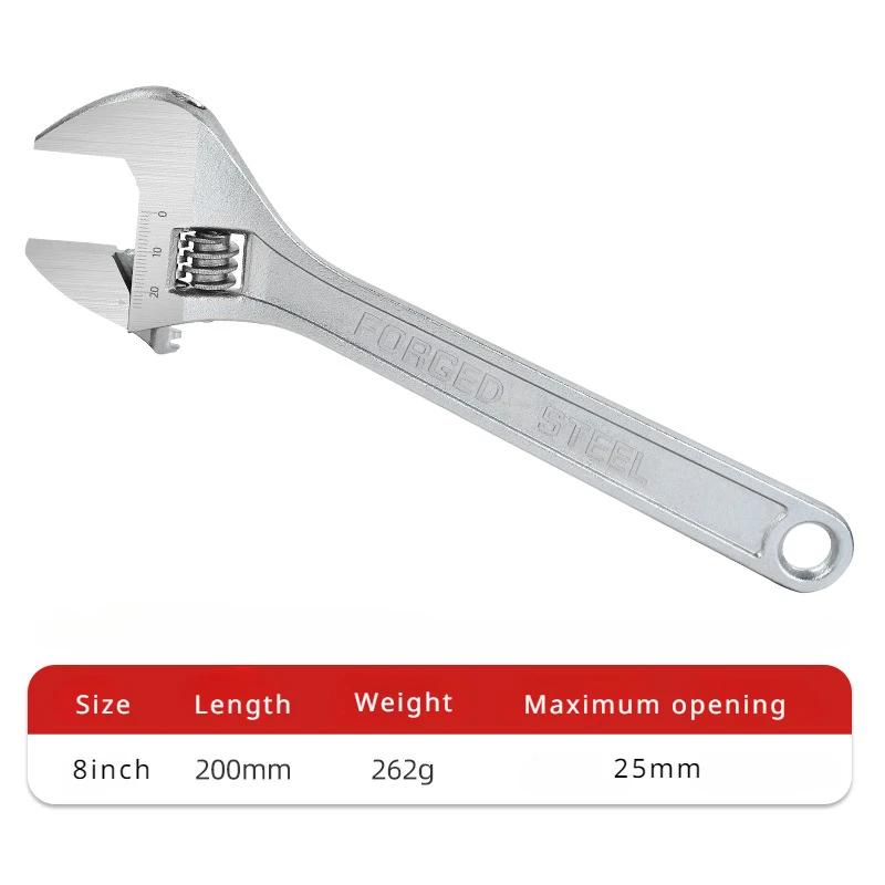 Nickel-plated Adjustable Wrench Large Openin Long Handle Universal Spanner Forged Steel Mechanical Workshop Hand Repair Tools