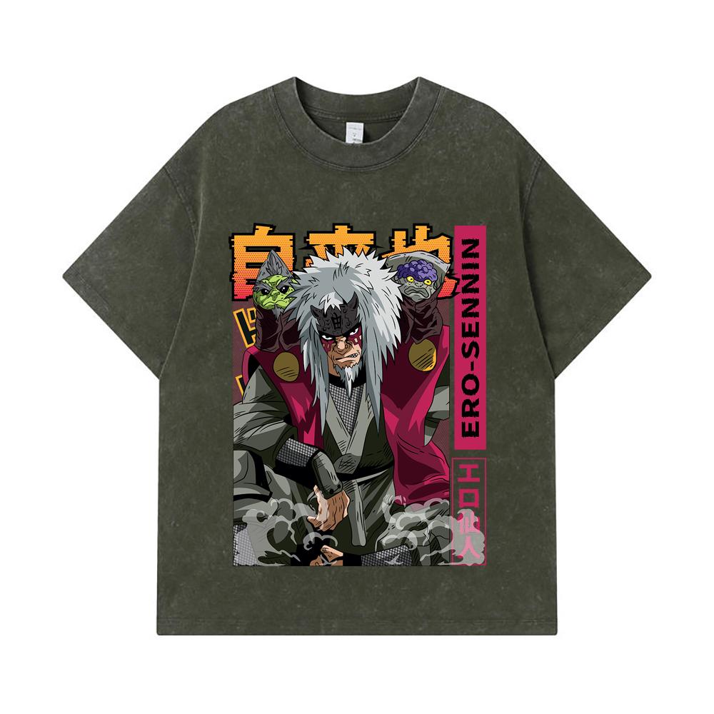 

275 GSM Washed T-shirts 100% Cotton Naruto V9 Jiraiya Print Unisex Heavy Cotton T Shirt S армия зеленый
