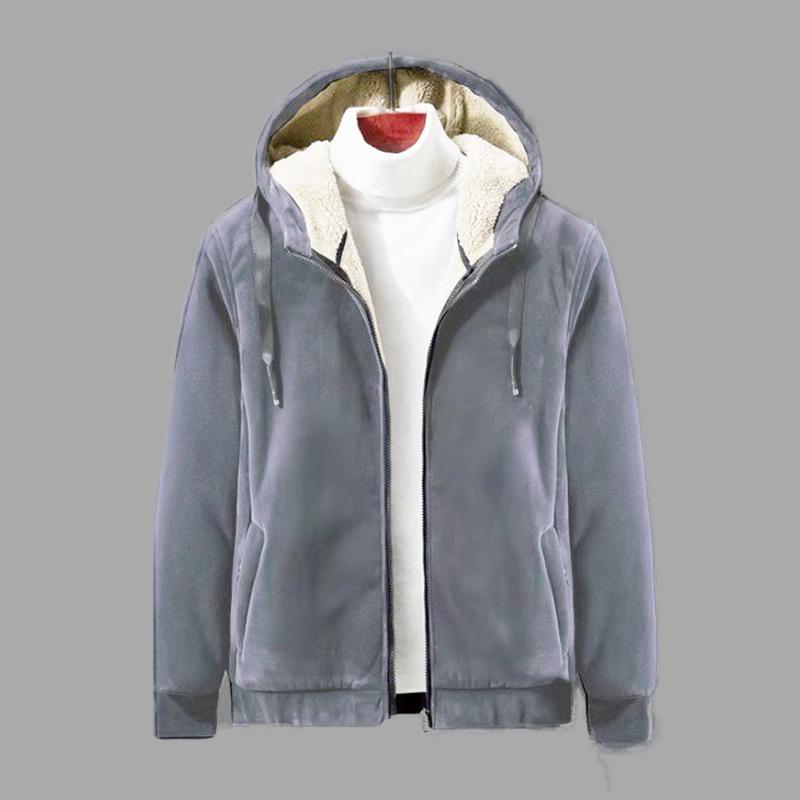 Herre Pluss Størrelse Lammeskinn Hette Sportsdrakt - Fløyel Tykk, Varm Sølvrev Fleece Genser