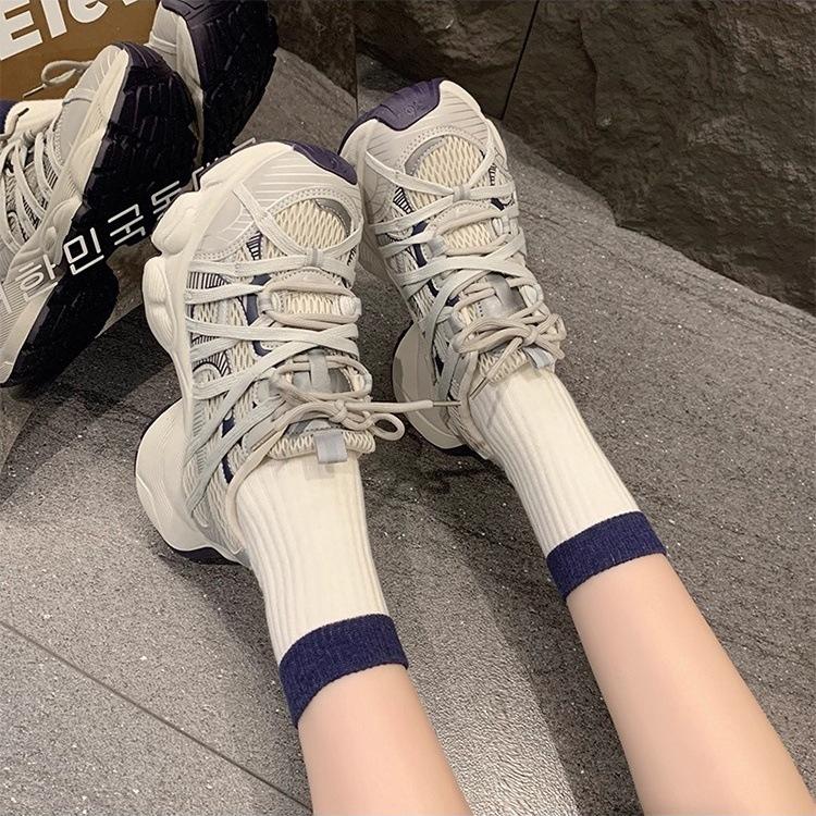 Mesh Thick-soled Women's New Spring Heightening and Breathable Round Head Niche Sports and Leisure Shoes
