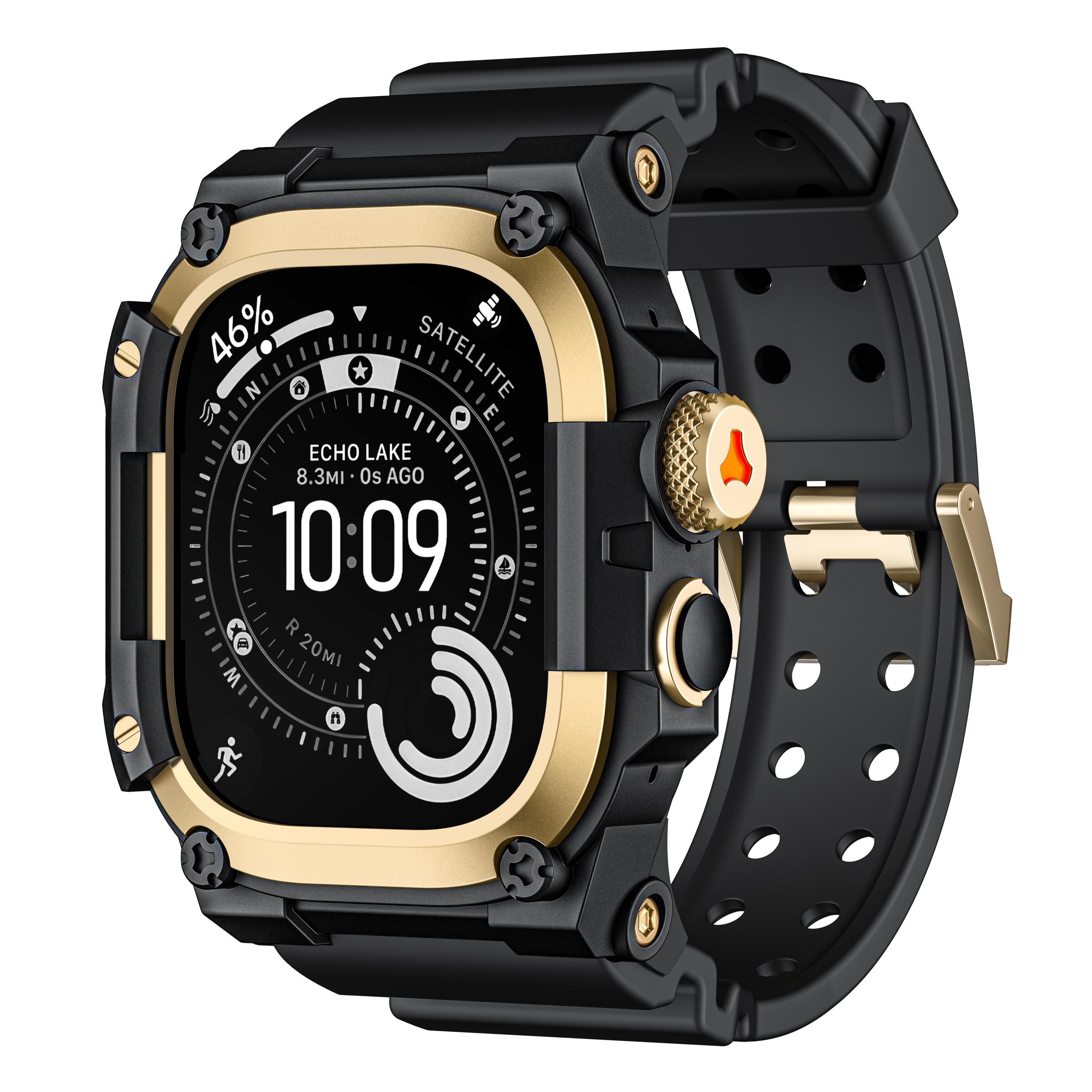 

Міцний інтеграційний ремінець з чохлом для Apple Watch Ultra 3/2/1 49 мм Спортивний силіконовий ремінець з металевим бампером-чохлом для iWatch Ultra 49MM Champagne Gold чорний