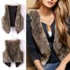 Women Fall and Winter Pu Leather Fur Sleeveless Cardigan Vest Thick Open Stitch Casual Short Vest Waistcoat Outerwear