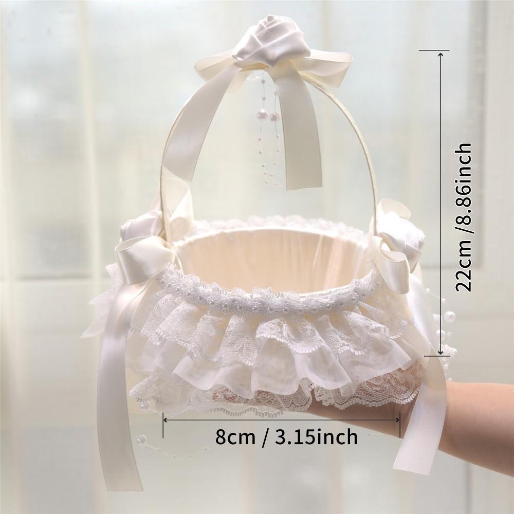 Lace Wedding Flower Basket Satin Crafted Flower Girl Basket Western Style Handheld Basket  Party