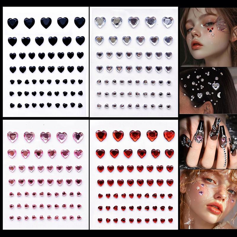 57Pcs/Sheet Heart  Face Jewels Stickers 3D Multicolor Self-Adhesive Gems For Diy Festival Party Eye & Face Makeup Deco