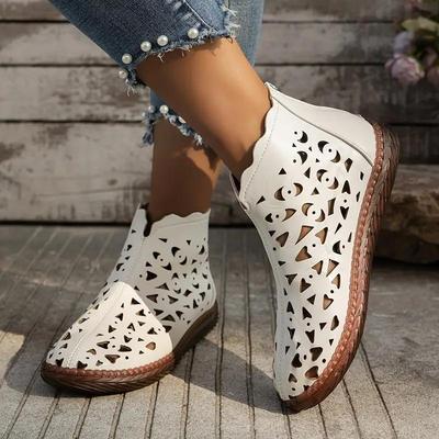 New Light Fashion Boots Women's Spring and Summer Breathable British Style Short Boots Comfortable Hollow Back Zipper PU Women's Boot