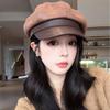 Retro Fashion Women'S Pu Leather Octagonal Hat Versatile Autumn And Winter Temperament Big Head Circumference Beret