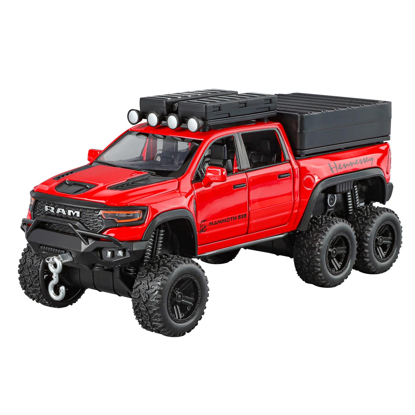 

1/32 Dodge Tyrannosaurus RAM 1500 TRX 6x6 RV PАлюмінієва Модель Автомобіля Іграшка Литі Металеві Іграшки Автомобілі зі Звуком та Світлом для Дітей Транспортний Засіб червоний