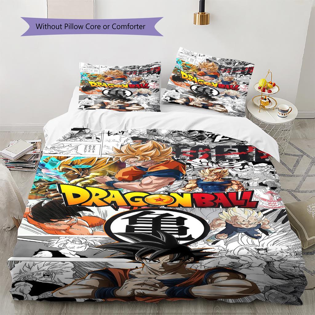 Son Goku Pattern Bedding,Quilt Set Quilt Cover Pillowcase Home Birthday Gift (1 * Duvet Cover + 2 * Pillowcase, Without Core)