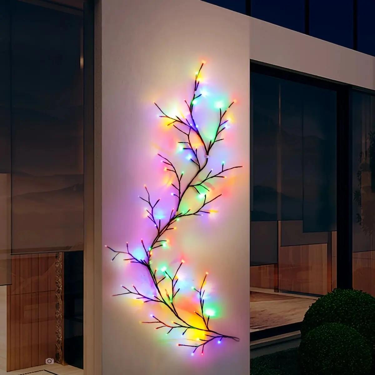 

1 шт. Солнечный светильник в виде ивовой лозы для наружной стены, балкона, 72/96 светодиодов, солнечная гирлянда, настенные светильники для сада, рождественский декор 76LED