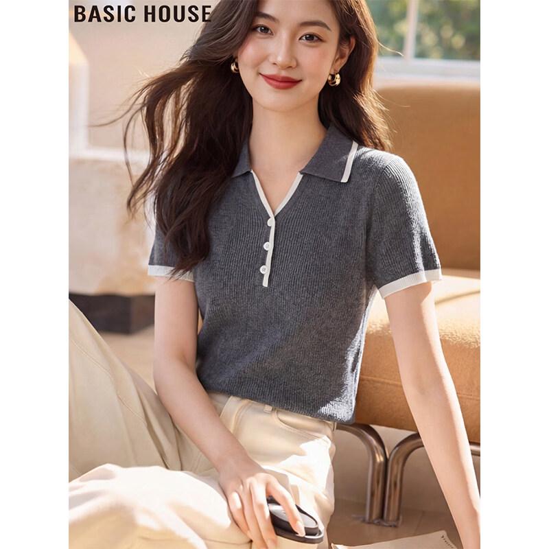Basic House Women s Polo Knit Top L
