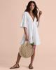 Airy Mini Summer Dress Pareo White 3/4 Sleeve Beach Boho Ruffle