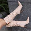 Fashion Women's Autumn and Winter New Pleated High-heeled Short Boots Pointed Zip Knee-length Boots Women's 34-50 Large Mid Length Boots