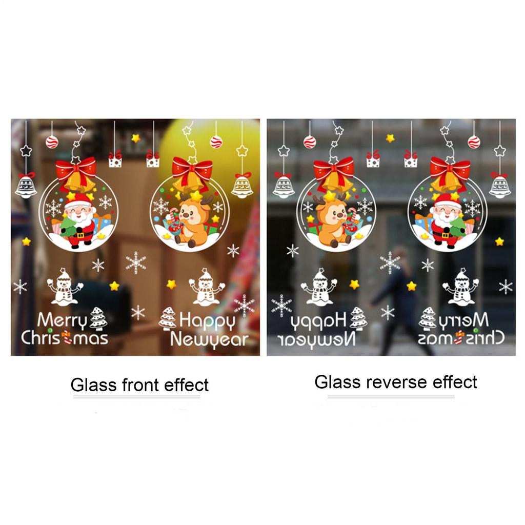Christmas Window Stickers Double Side Santa Claus Reindeer Stickers Christmas Window Static Stickers New Year Decorative Decal