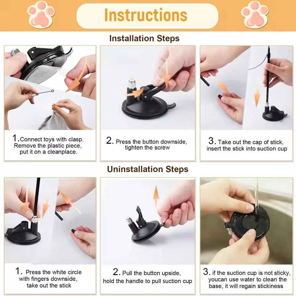 Katzenspielzeug Katzenreizstab mit Glocke Ausziehbarer Stab Saugfuß Selbst Hochwertig und Langlebig Beiß-Reizwerkzeug Auswechselbarer Federkopf