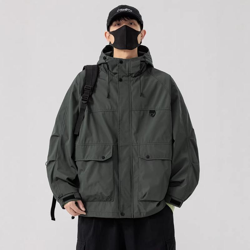 Men Plus Size Windproof Hooded Cargo Casual Loose Work Jacket Outerwear