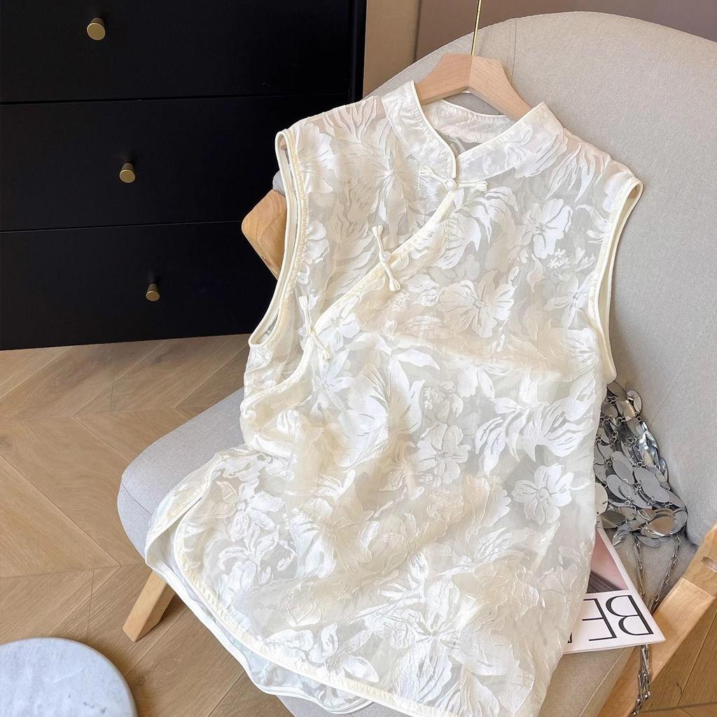Sleeveless top women's 2025 summer new high-end button-up top wearing vest