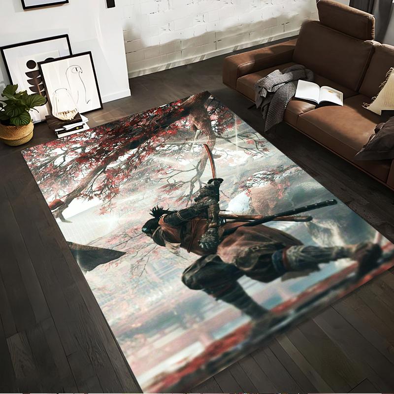 Samurai Warrior Art Carpet with Sword in Cherry Blossom Scene Suitable for use as an anti-slip for living room bedroom sofas 40x60cm( 15x23in )