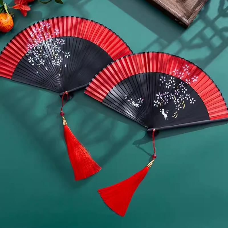 Classical Silk Folding Fan Chinese Style Dancing Foldable Feather Fan Portable Crafts Gift Creative Wedding Party Photo Props