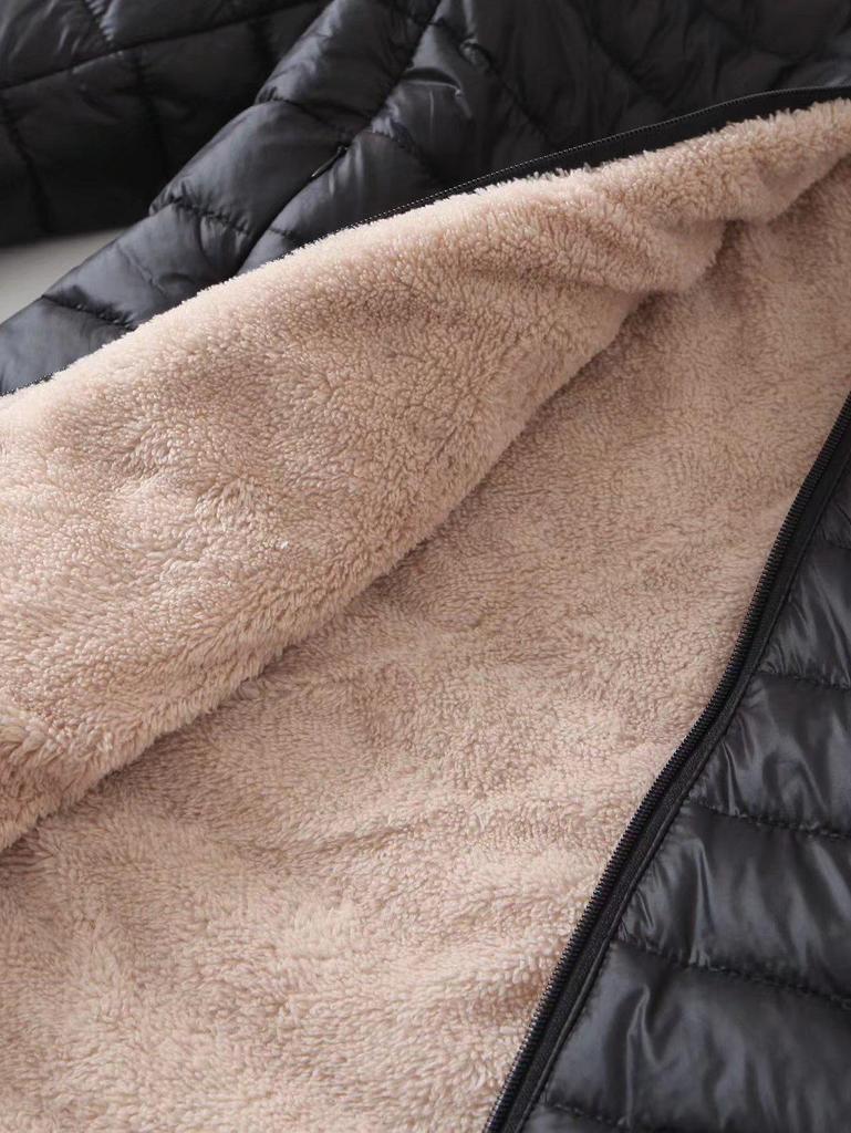 2025 Autumn/Winter Women's Slim-Fit Hooded Coat - Korean Style Fleece-Lined Lambswool