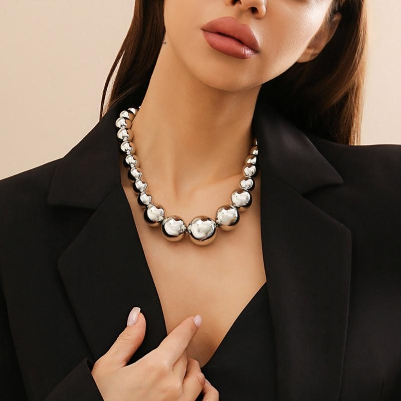 Módní řetízek s velkými korálky Nastavitelný choker Řetízek na klíční kost Doplněk Náhrdelník s korálky inspirovaný vintage