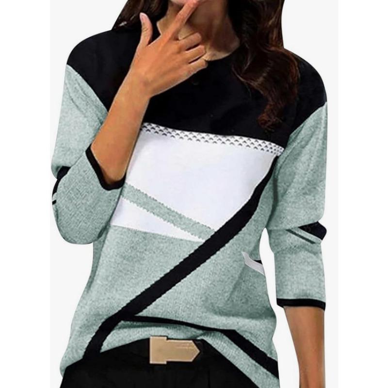 Wiosenne i jesienne T-shirty damskie z okrągłym dekoltem, z nadrukiem w 3D w modny, swobodny sposób, z długim rękawem