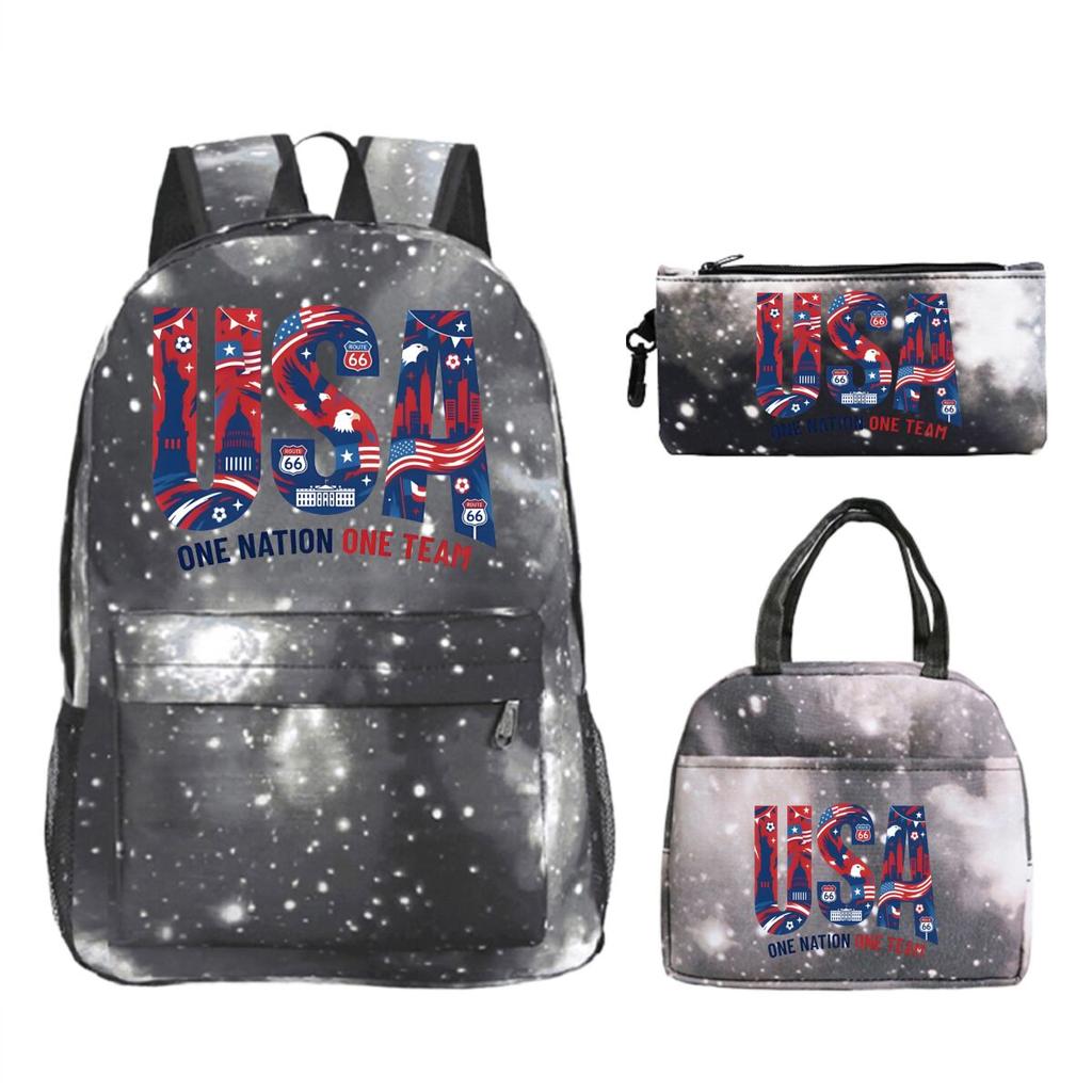 Modisches Fußballliebhaber 3-teiliges Set Vintage England USA Buchstaben Druck Lunchtaschen Rucksack 3-teilige Sets Jungen Mädchen Lässiger Rucksack Geschenke