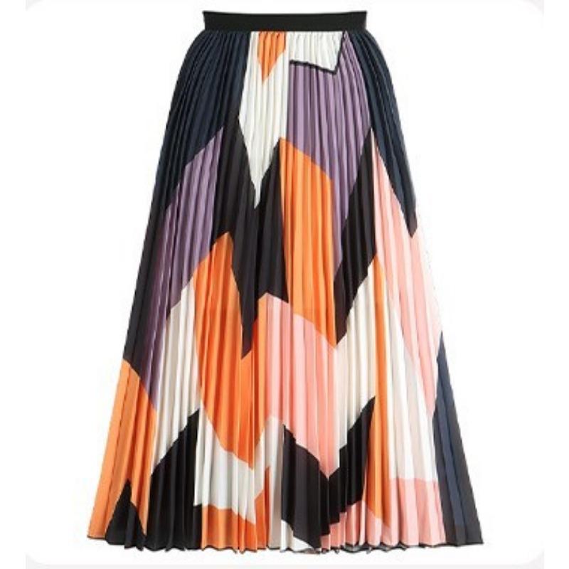 

DX~~ Новая ретро-юбка с цифровым принтом, женская тонкая миди-плиссированная юбка трапециевидной формы с высокой талией One size