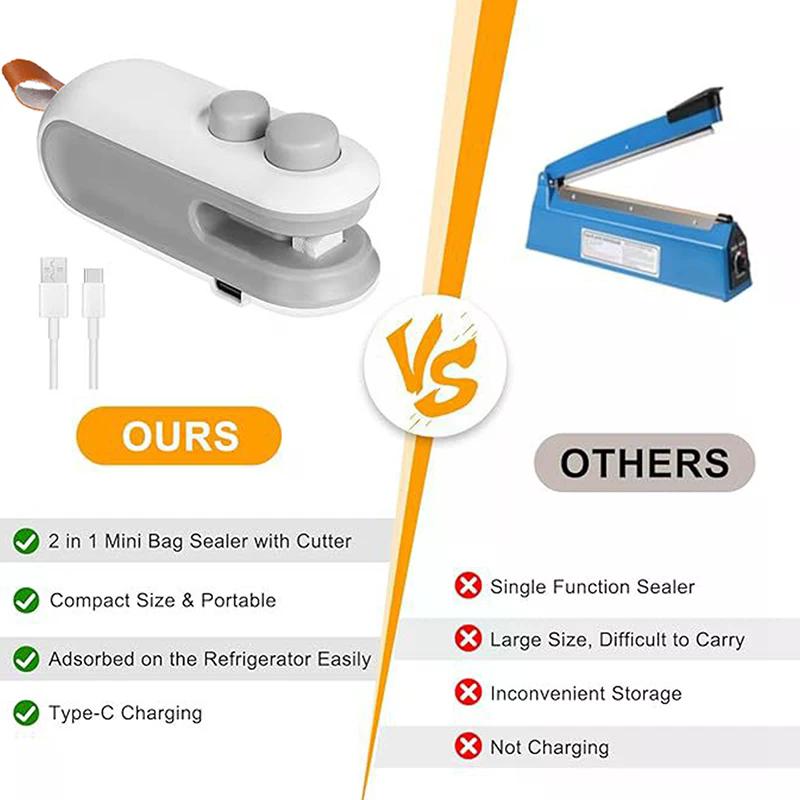 Mini Bag Sealer, 2026 New 2 In 1 Magnetic Food Sealer, USB Rechargeable Chip Bag Sealer Heat Seal Tool