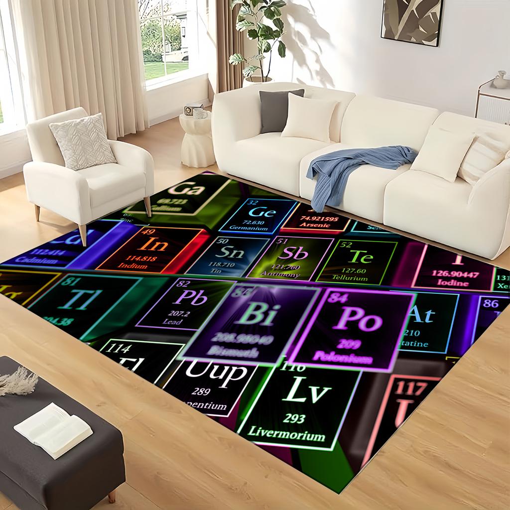 Retro Periodic Table of Elements Physics Formula Area Rug Carpet for Living Room Bedroom Home Decor,Non-slip for Sofa Doormat