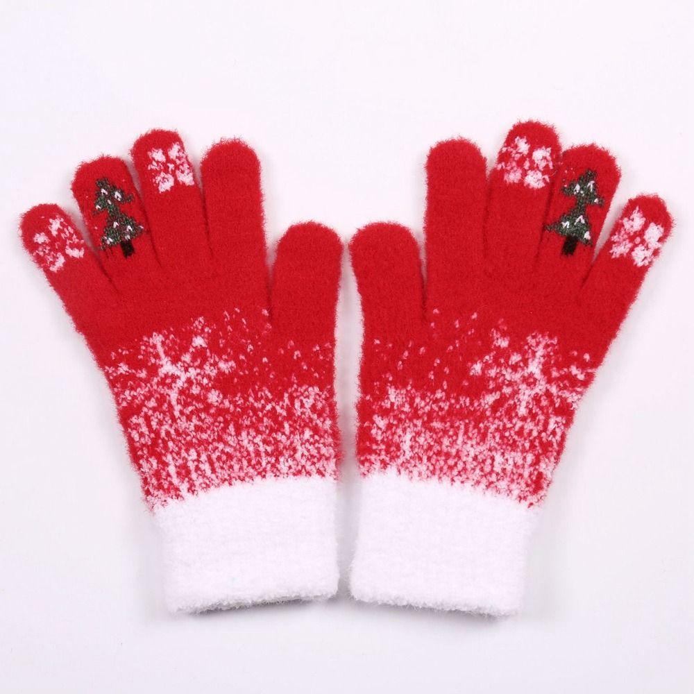 Red Christmas Knitted Gloves  Women Mittens Lovely Winter Velvet Gloves  Male