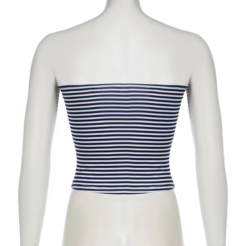 Strapless Women Tube Tops Cropped Off Shoulder Backless Short Tank Summer Party Club Stripedsolid Mini Vest 2024 New