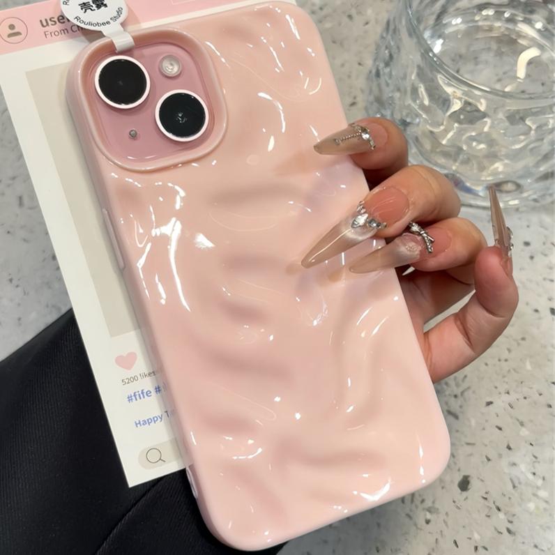 Fashion 3D Wrinkled Texture Phone Case For iPhone 17 Air 16 e 15 14 13 12 11 Pro Max Plus Mini SE Soft Silicone Candy Cover