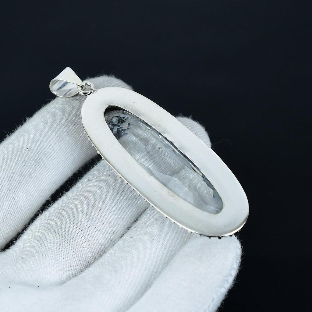 Hänge med vit topas, Hänge i 925 sterlingsilver, Handgjort silverhänge, Antikt hänge, Hänge med ädelstenen vit topas, Festklädergåva