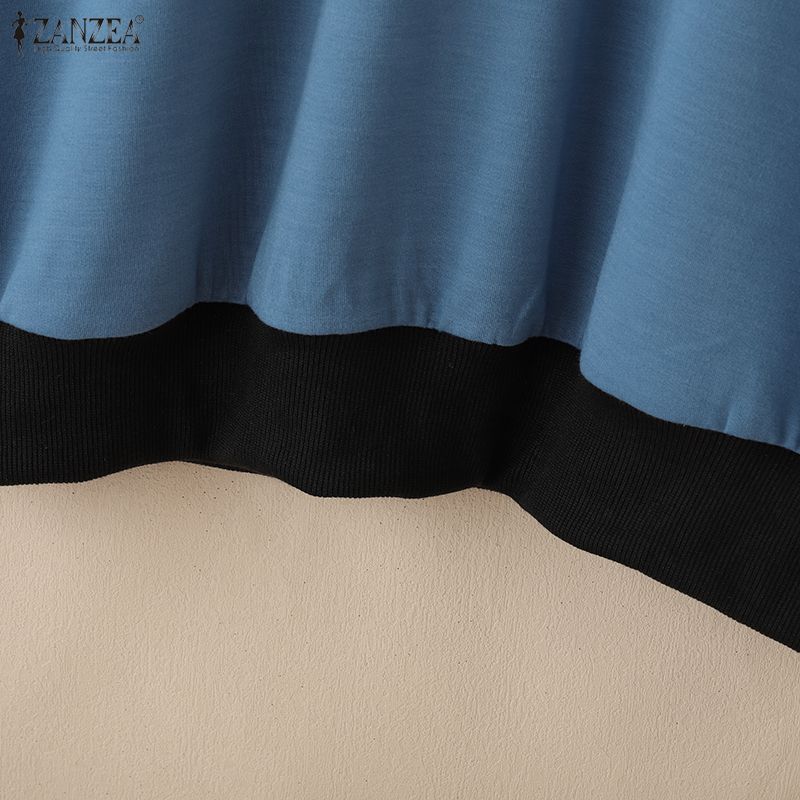 ZANZEA Women Casual Round Neck Floral Splice Long Sleeve Pullover Tops