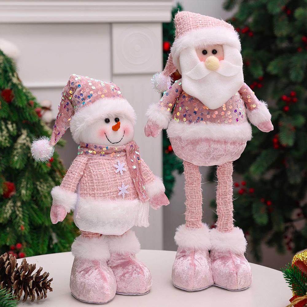 1pc-New Santa Claus Snowman Elk Pink Sequin Telescopic Doll Merry Christmas Decorations Window Props Matching Supplies Ornaments