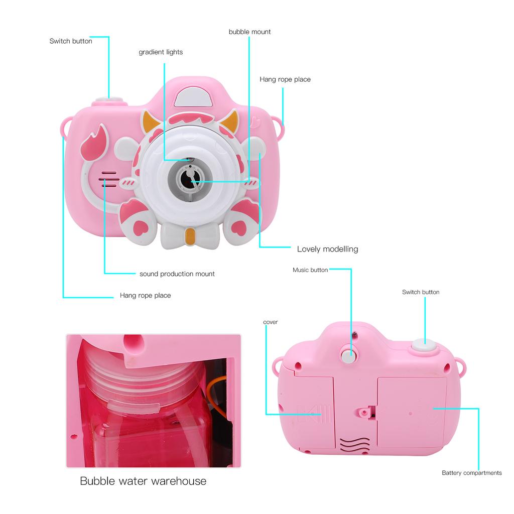 Kinder Kamera Blasenmaschine Hosenträger Design Outdoor Seife Blasen Spielzeug mit leichter Musik