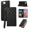 For iPhone 16e Case RFID Blocking Wallet Stand Rhombus Leather Phone Cover with Wrist Strap