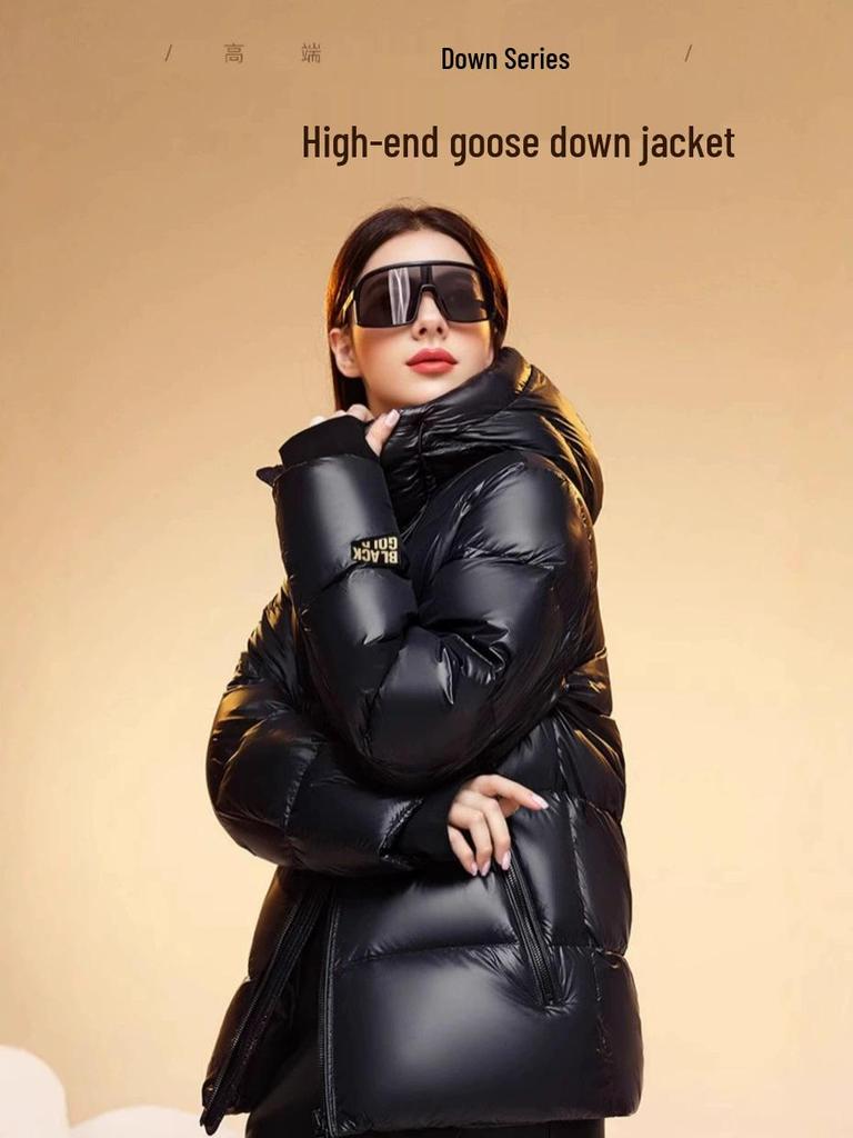 Unisex Schwarz Gold Kapuzen Daunenjacke - Trendig, Verdickt, Übergröße, Kurz für Herbst/Winter